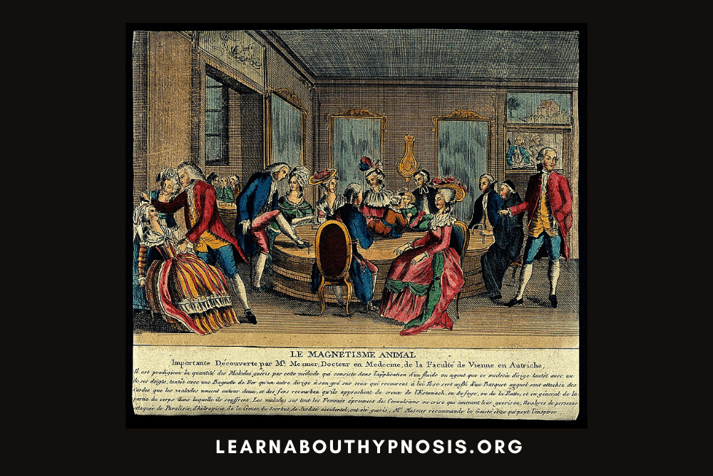 Patients in Paris receiving Mesmer's animal magnetism therapy.